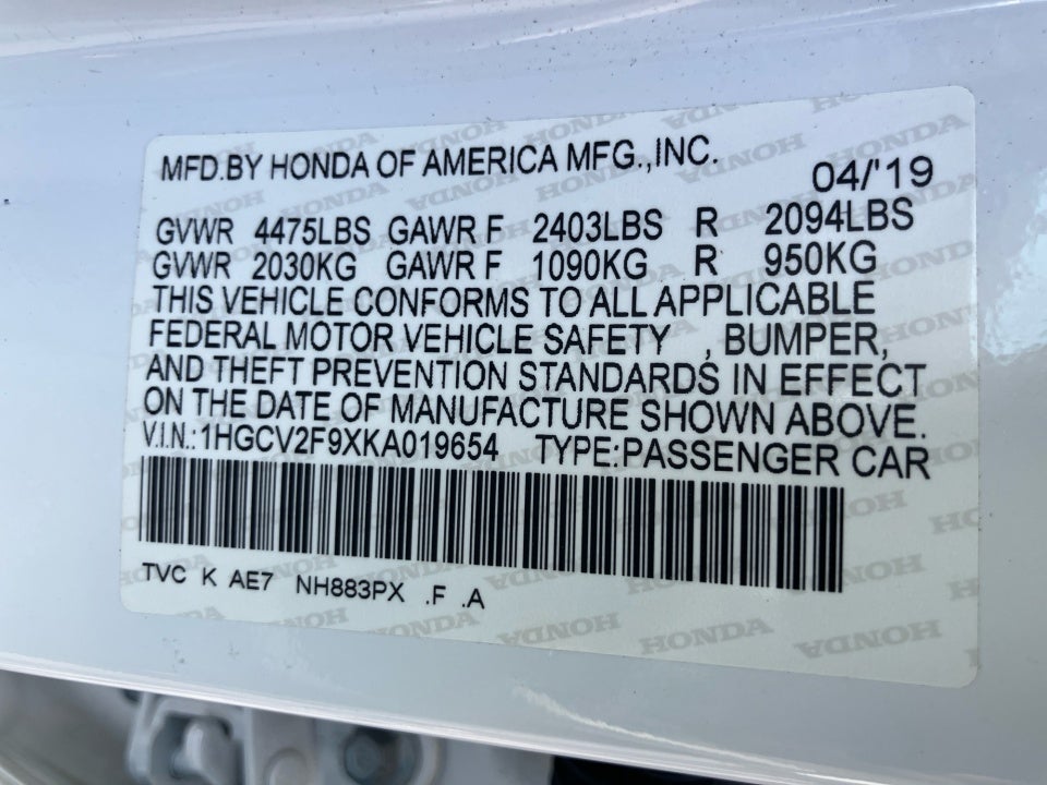 2019 Honda Accord Touring 2.0T