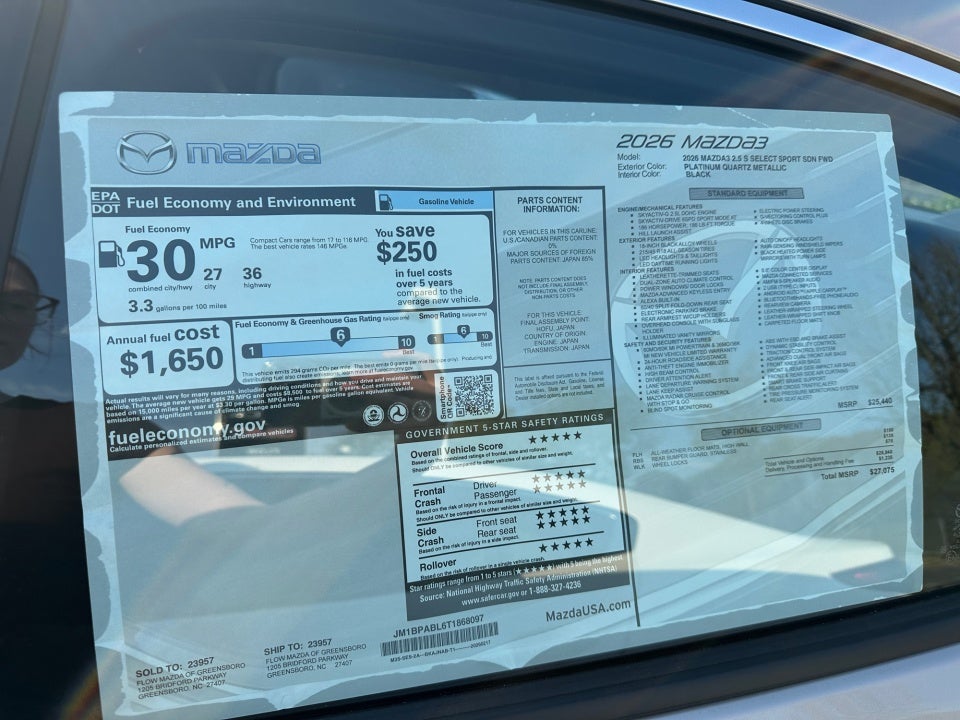 2026 Mazda Mazda3 Sedan 2.5 S Select Sport