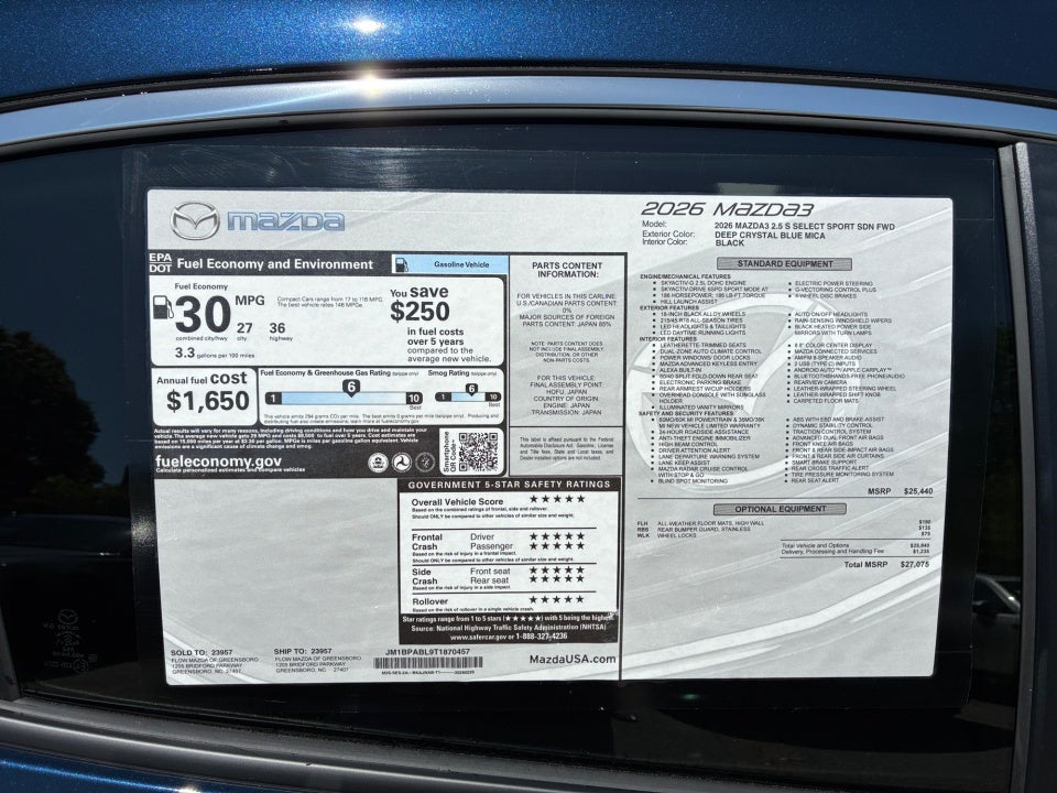 2026 Mazda Mazda3 Sedan 2.5 S Select Sport