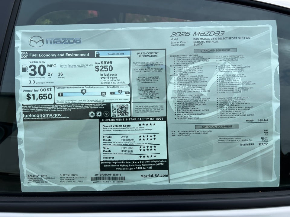 2026 Mazda Mazda3 Sedan 2.5 S Select Sport