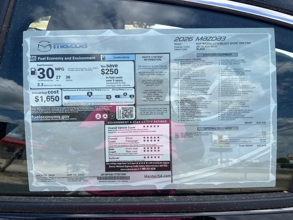 2026 Mazda Mazda3 Sedan 2.5 S Select Sport