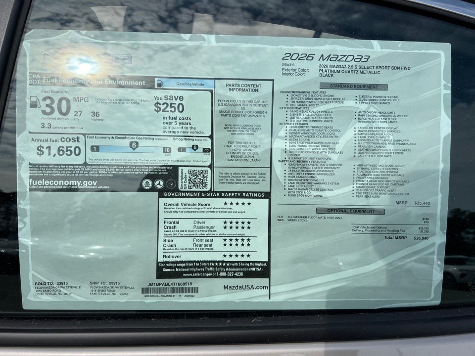 2026 Mazda Mazda3 Sedan 2.5 S Select Sport