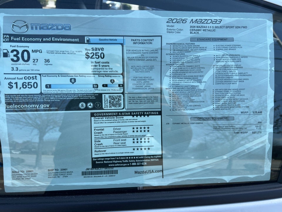 2026 Mazda Mazda3 Sedan 2.5 S Select Sport