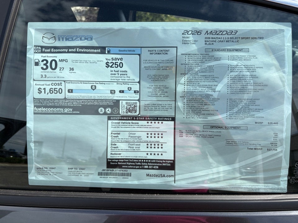 2026 Mazda Mazda3 Sedan 2.5 S Select Sport