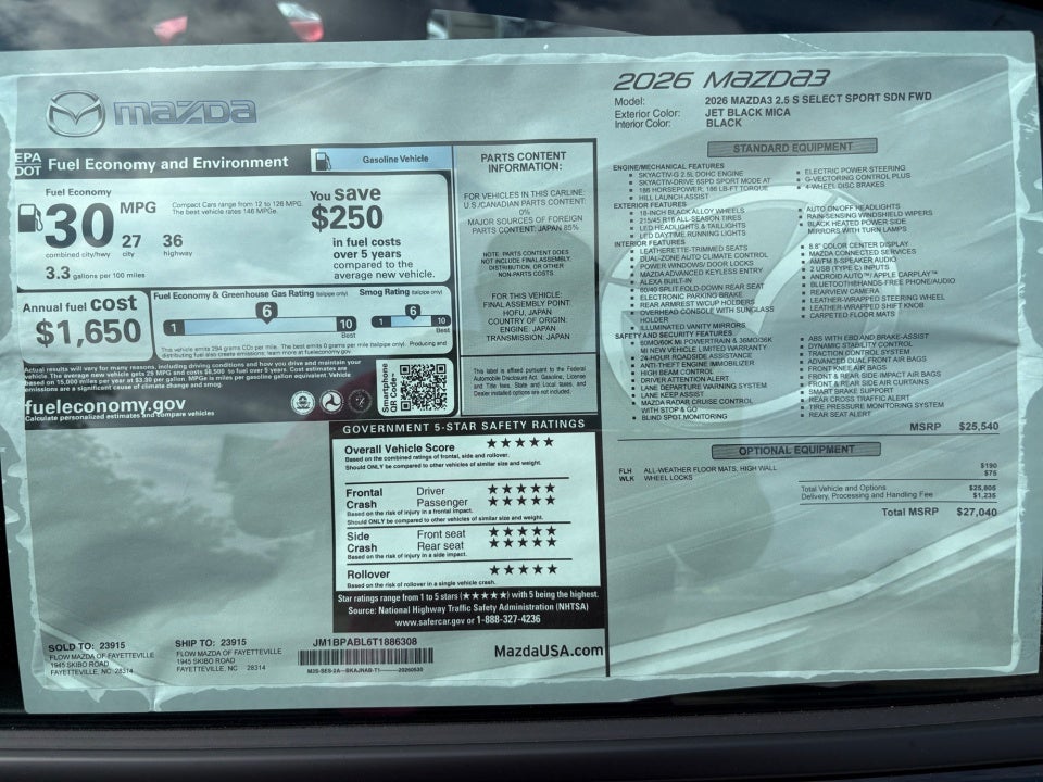 2026 Mazda Mazda3 Sedan 2.5 S Select Sport