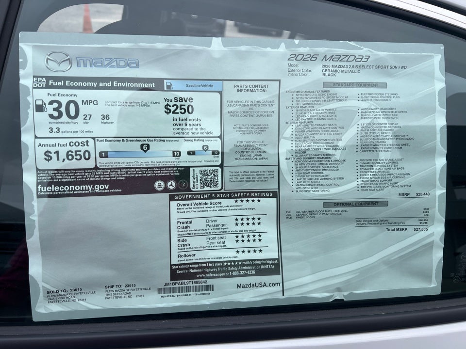 2026 Mazda Mazda3 Sedan 2.5 S Select Sport