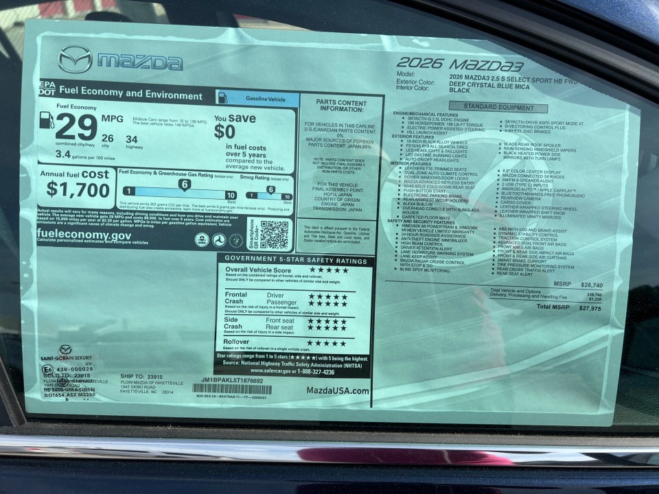 2026 Mazda Mazda3 Hatchback 2.5 S Select Sport